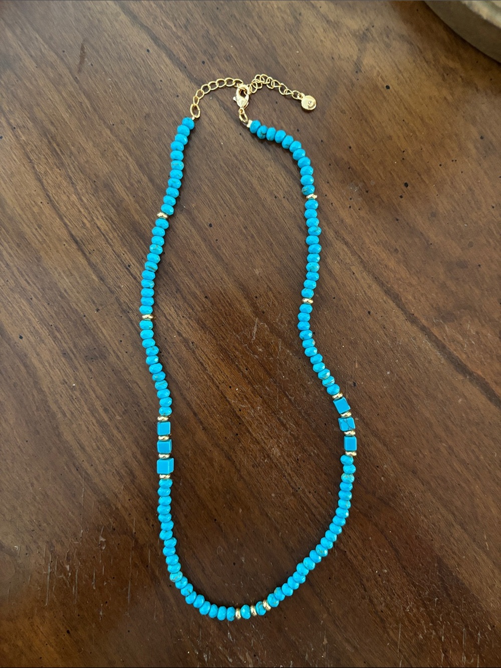 Turquoise Beaded Necklace with Gold Accent Chain - Women Jewelry